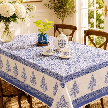Blue Jaal Pattern Handmade Canvas Cotton Table Cover